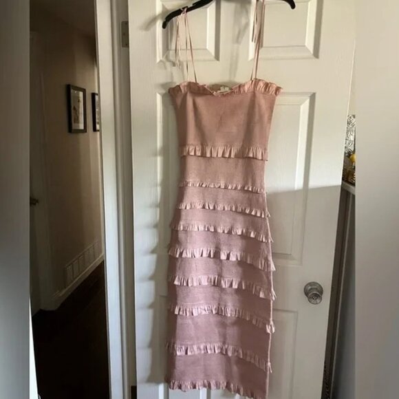 V. Chapman Pink Ruffle Midi Dress - Picture 2 of 7
